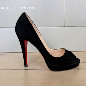 Christian Louboutin Black Suede Peep Toe Pumps Size 5